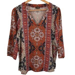 Crosby. Orange and blue boho vneck tunic style top size xlarge